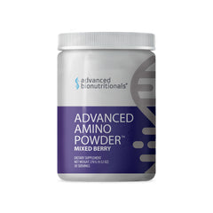 Advanced Bionutritionals amino powder bottle showing vegan formula for performance fueling