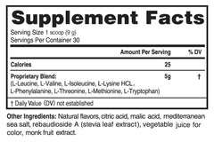Amino powder tub highlights easy blend for quick recovery