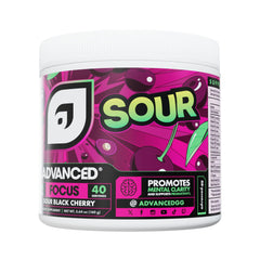 Advanced Focus Sour Black Cherry serving dosage demonstrates two-scoop intake clarity