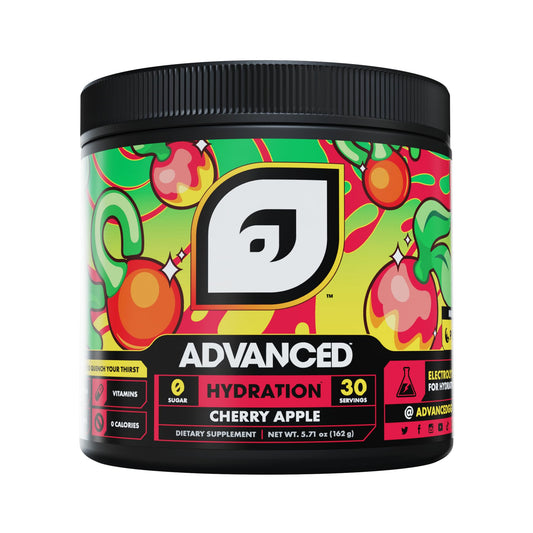 Advanced Hydration bottle pour demonstrates a sugar-free electrolyte drink for on-the-go hydration.