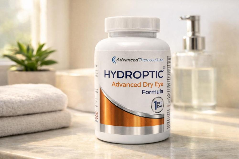 Hydroptic capsules highlight vegetarian formula for daily tear film support.