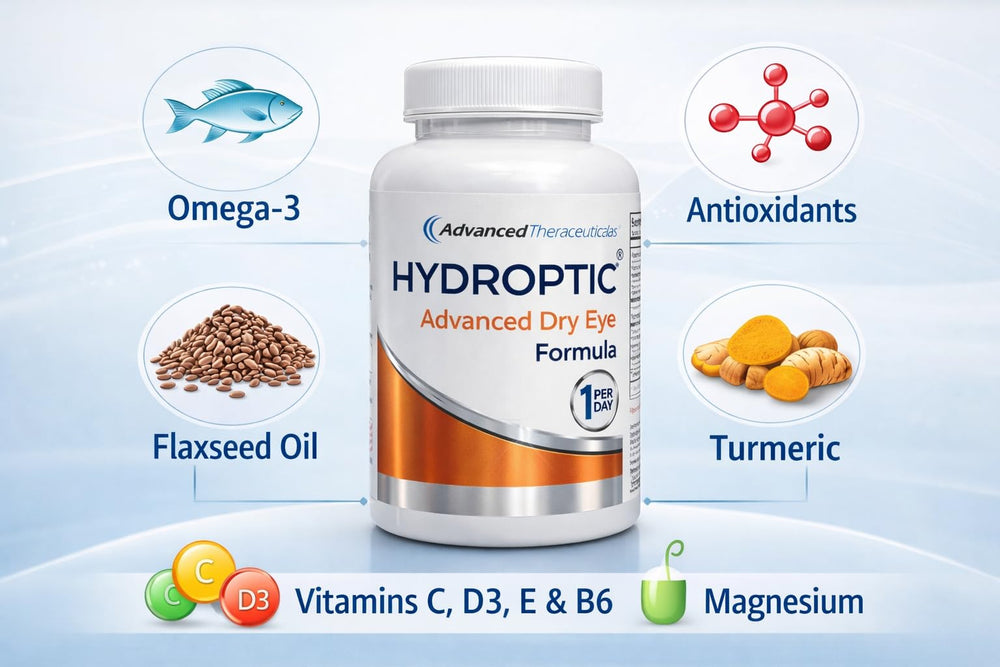 Hydroptic daily-use routine visual suggesting simple one-capsule dosing.