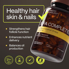 Advanced Trichology EFA Complete capsules inside for convenient daily omega intake