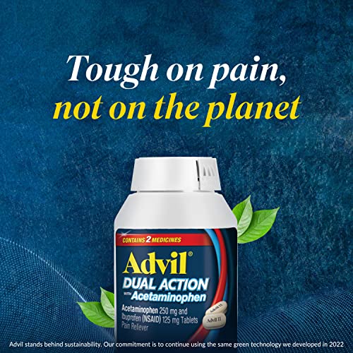 Advil Dual Action label close-up showing ingredients.