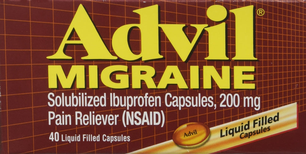 Close-up of Advil Migraine Liqui-Gels capsules, easy to swallow.