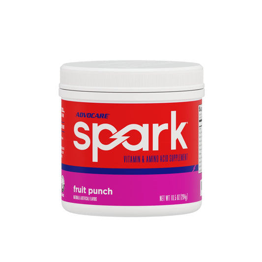 AdvoCare Spark energy drink mix tub ready for use, highlighting convenient powder form for energy