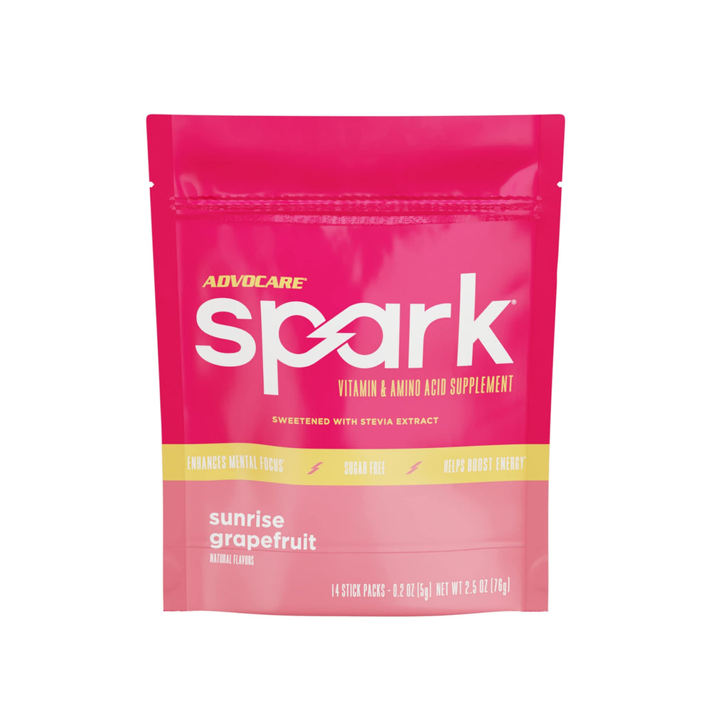 AdvoCare Spark Sunrise Grapefruit stick pack ready to boost energy for the day