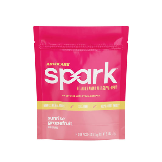 AdvoCare Spark Sunrise Grapefruit stick pack ready to boost energy for the day