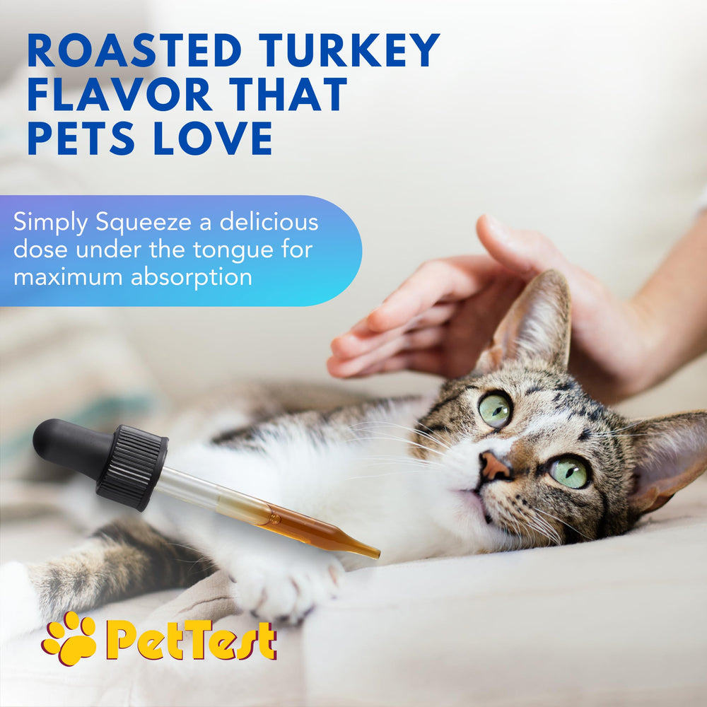 Advocate PetTest methyl B12 drops bottle beside pet bowls on kitchen counter