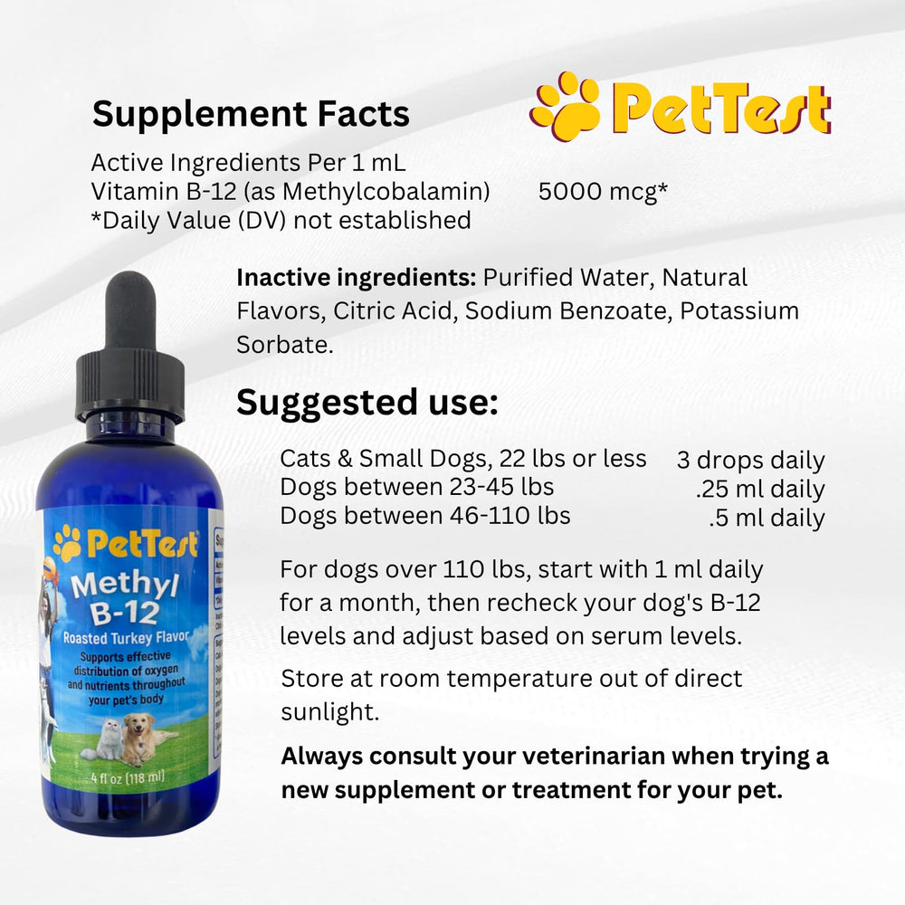 Advocate PetTest Methyl B12 drops support for pet energy and vitality.