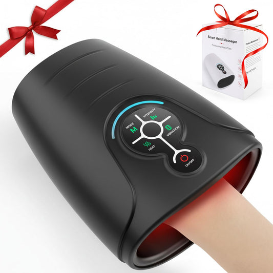 AERLANG hand massager showing heat compression on palm for soothing relief and improved circulation