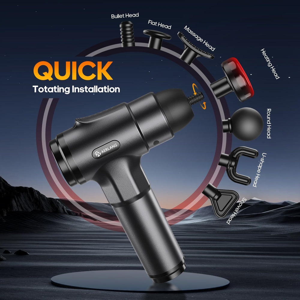 AERLANG unit with seven interchangeable heads for targeted muscle relief.