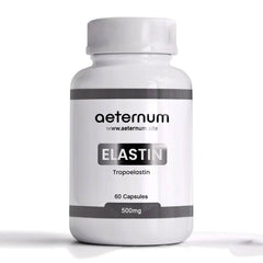 Aeternum Elastin 500mg capsules bottle on shelf, supporting skin elasticity.