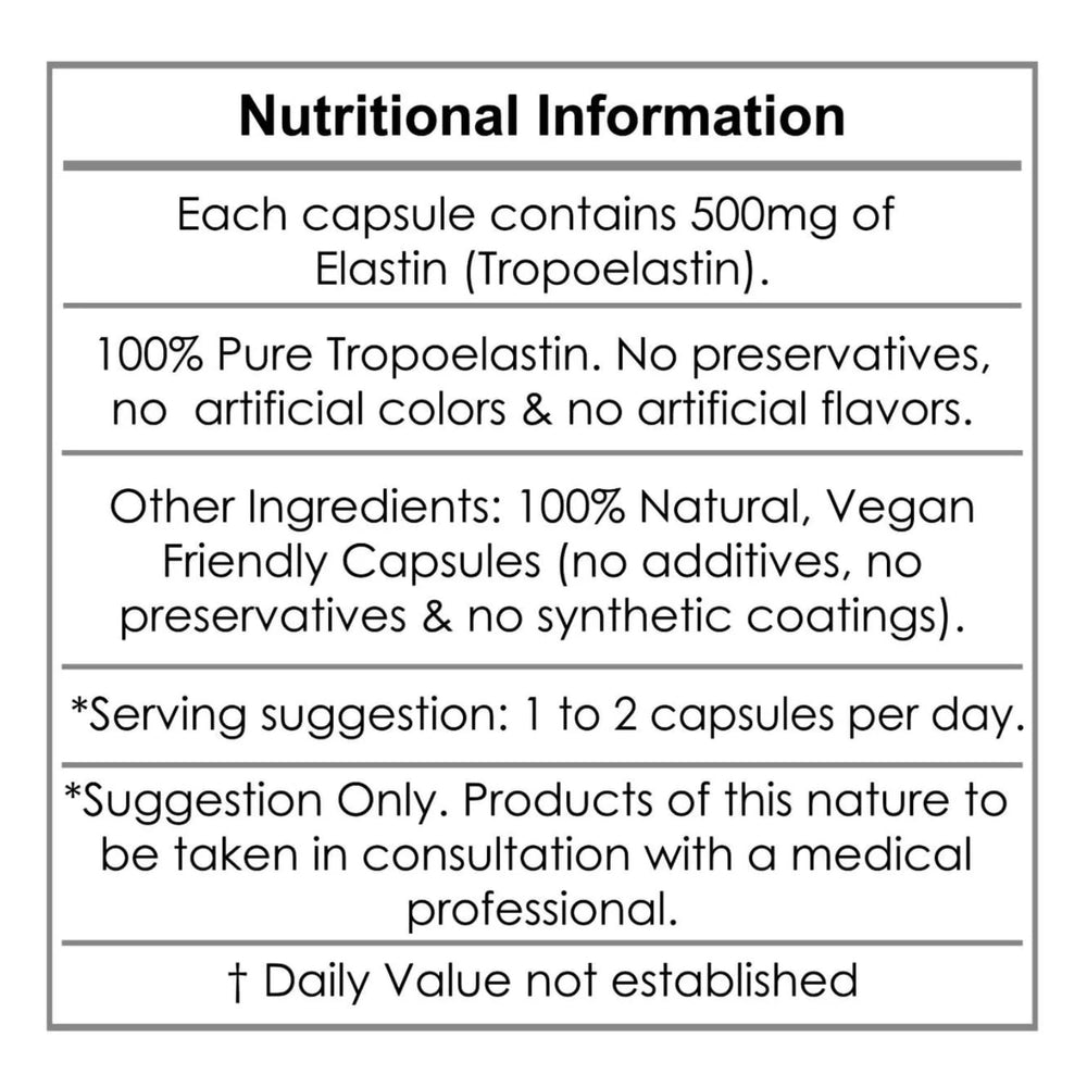 Aeternum Elastin vegan capsule offers gluten-free and non-GMO formulation.