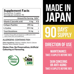 Daily-use shot of caplets with water beside AFC Japan Collagen White Beauty.