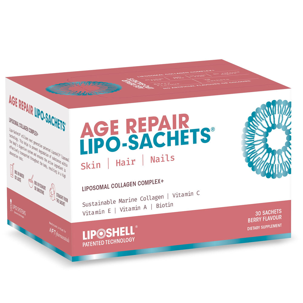 AFT Pharmaceuticals Age Repair liposachets packaging ready for daily skin support.