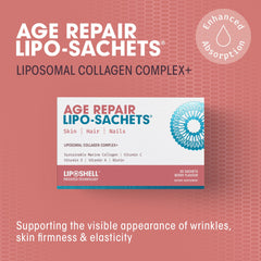 Detail of the AFT Age Repair sachet label highlighting liposomal collagen.