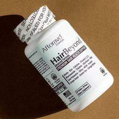 Afterave Essentials HairBeyond label close-up with branding and ingredient notes