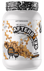 AFTERDARK AfterBites whey protein powder in chocolate peanut butter cereal jar supports muscle recovery