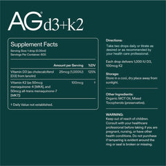 AG1 D3+K2 drops added to water for easy daily intake.