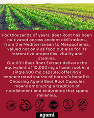 Agami Beet Root Capsules gluten-free label on packaging