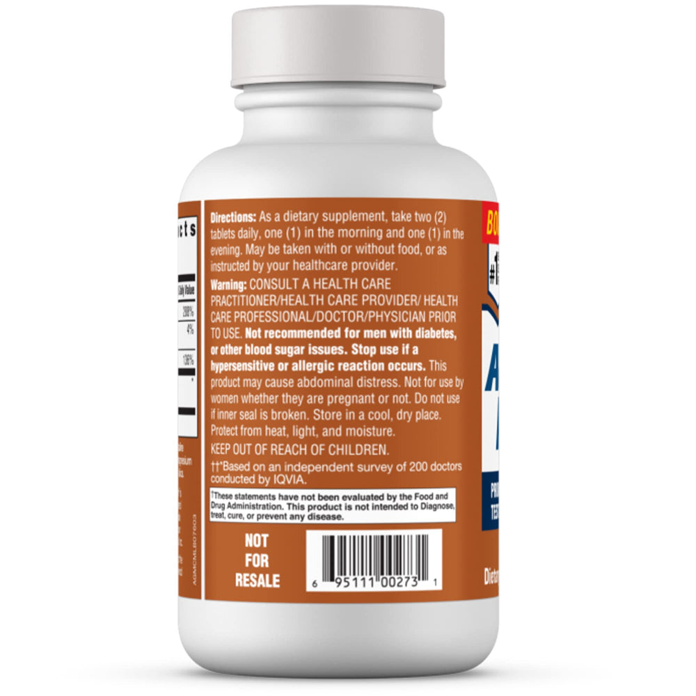 Ageless Male bottle back label with directions for daily use