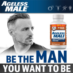 Ageless Male lean muscle support visual suggesting workouts and strength