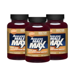 Ageless Male Max bottle front view for daily energy and workouts.