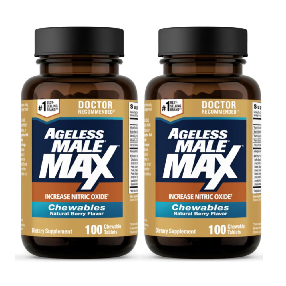 Ageless Male Max berry chewables closeup for daily energy and mood support.