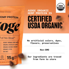 Agoge gluten-free label emphasizing allergen-free, plant-based protein.