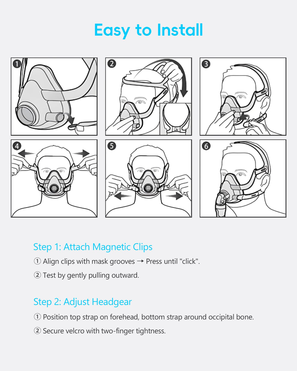 AHIYIYI headgear-fit-guide-resmed F20 helps ensure proper seal and comfort