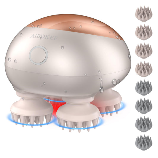 AIBOKEE Electric Scalp Massager gold front view highlighting sleek design and calming feel