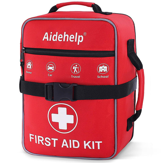 Aidehelp first aid kit opened to show organized compartments for quick access.