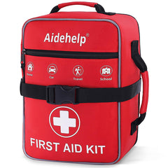 Aidehelp first aid kit opened to show organized compartments for quick access.
