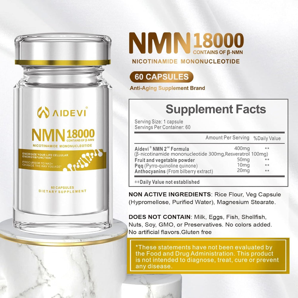 AIDEVI NMN 480mg capsule closeup shows smooth coating for daily intake