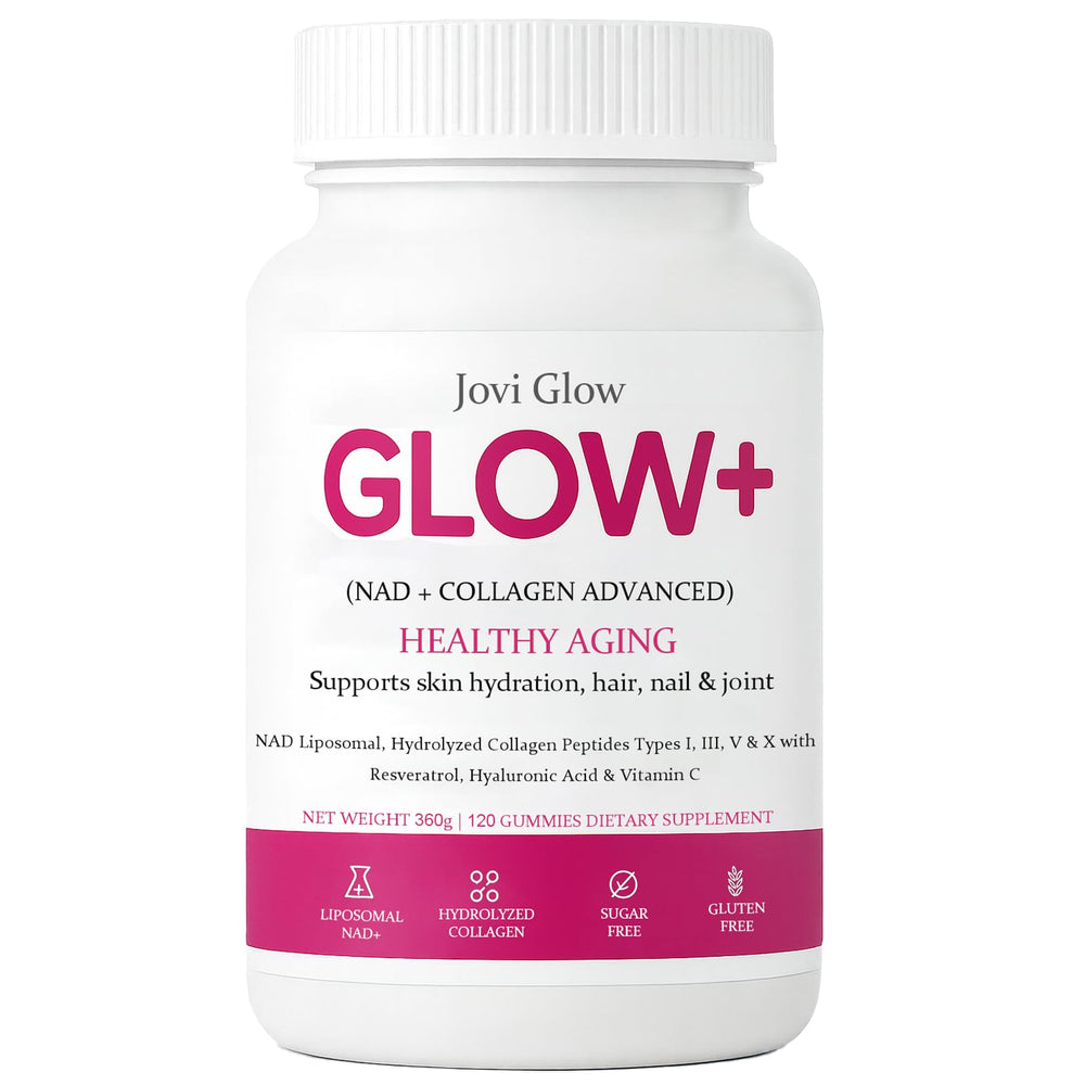 AIFBENK Jovi Glow+ bottle pour highlights easy daily wellness with collagen and hyaluronic acid.