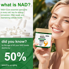 AIKEEDE NAD capsules close-up suggesting enhanced delivery for sustained energy