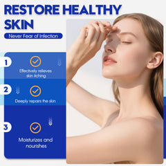 A creamy texture swirl of AIM Medical Eczema Relief Cream on skin for lightweight moisture