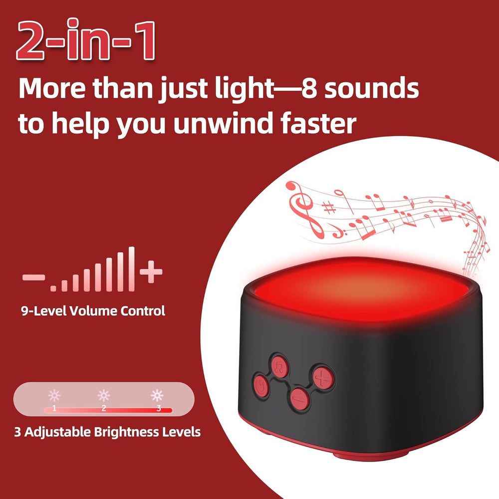 Aimmbiuty eight white noise options including fan, rain, and stream for comfort