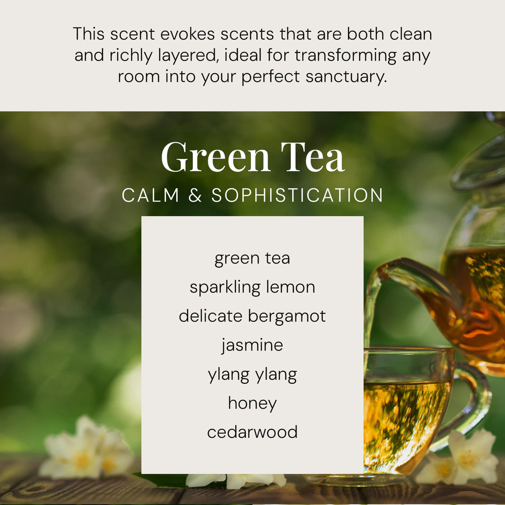 Air Esscentials Green Tea fragrance label highlighting crisp herbal notes