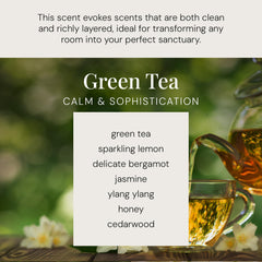 Air Esscentials Green Tea fragrance label highlighting crisp herbal notes