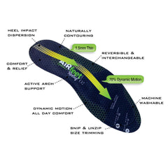 AIR FEET Relief O2 insole provides comfortable plantar fascia support.