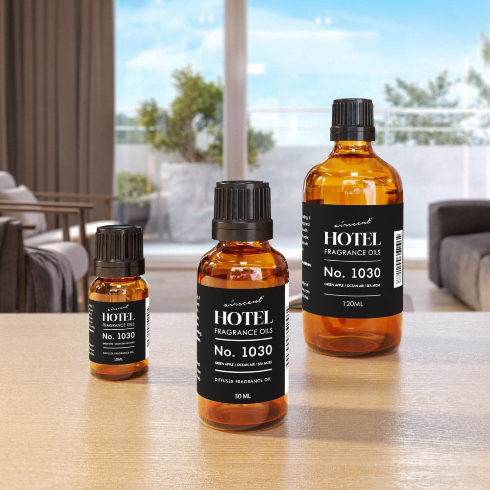 Air-Scent Hotel Diffuser Oil 1030 front label reflecting Beach House scent inspiration.
