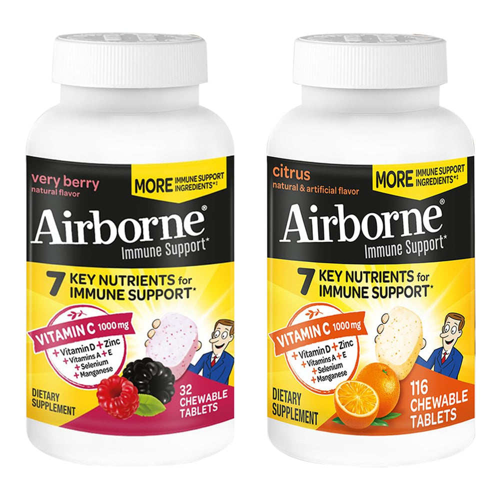 Airborne 1000mg vitamin C zinc chewables bottle for convenient immune support