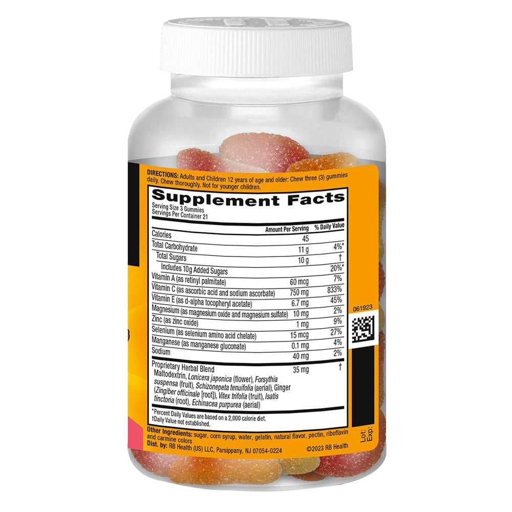 Airborne 750mg Vitamin C Gummies gluten-free label communicates allergen-friendly choice.