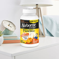 Airborne easy-dosing guide shows four tablets per serving