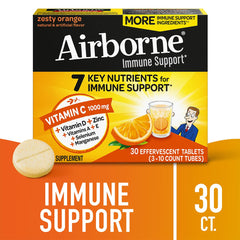 Airborne effervescent tablets dissolve quickly in water for a refreshing citrus fizz