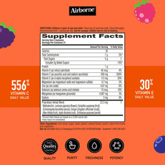 Airborne immune support gummies close-up highlighting vitamins and herbs.