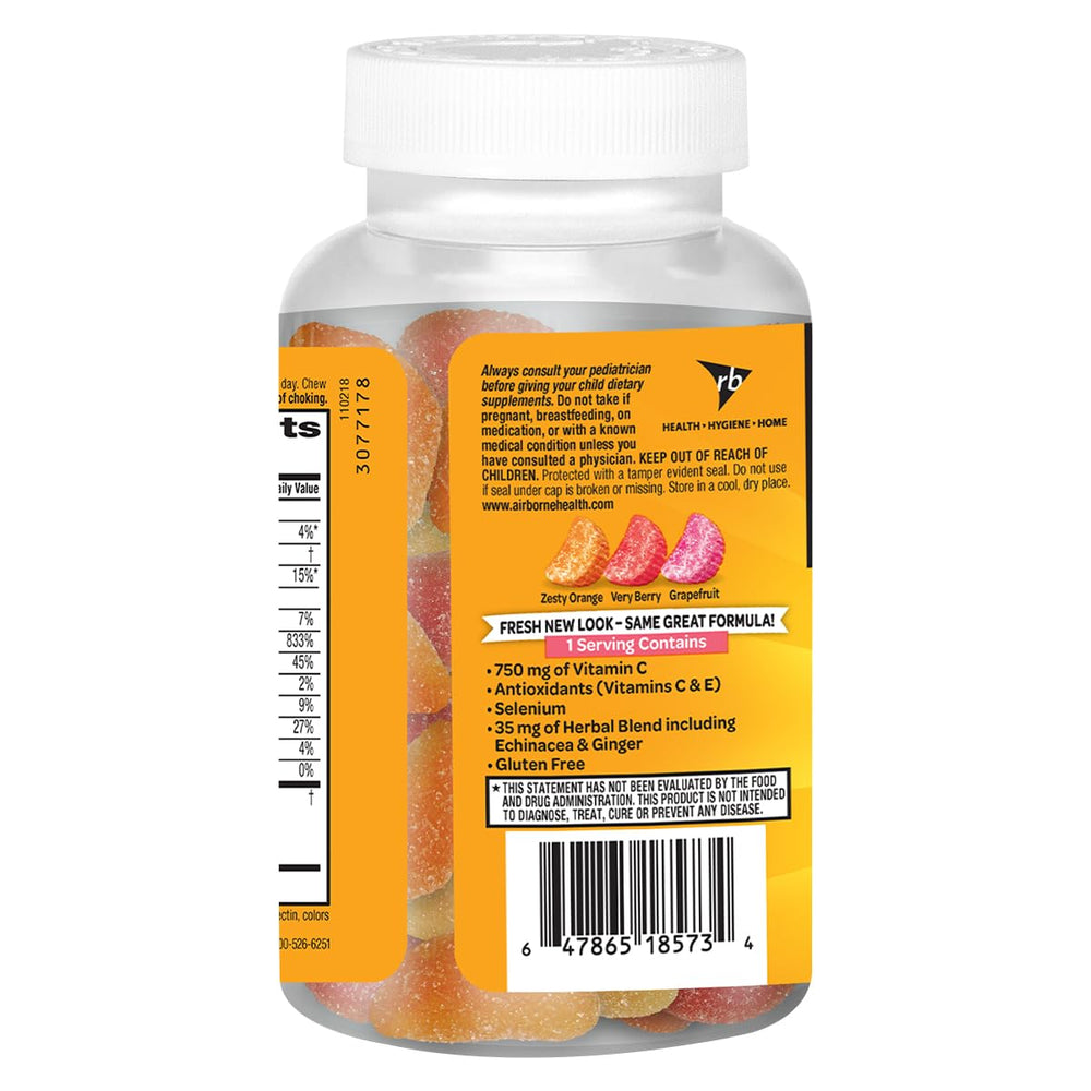 Airborne vitamin C 750mg bottle highlights high vitamin C for antioxidant support