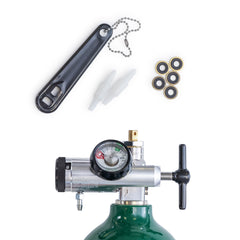 AireMed oxygen regulator front view, durable aluminum body for home use.